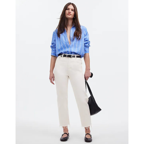 Madewell 90s Straight Crop Jean Tile White High Rise Raw Hem Classic US 33 NWT - Picture 1 of 16